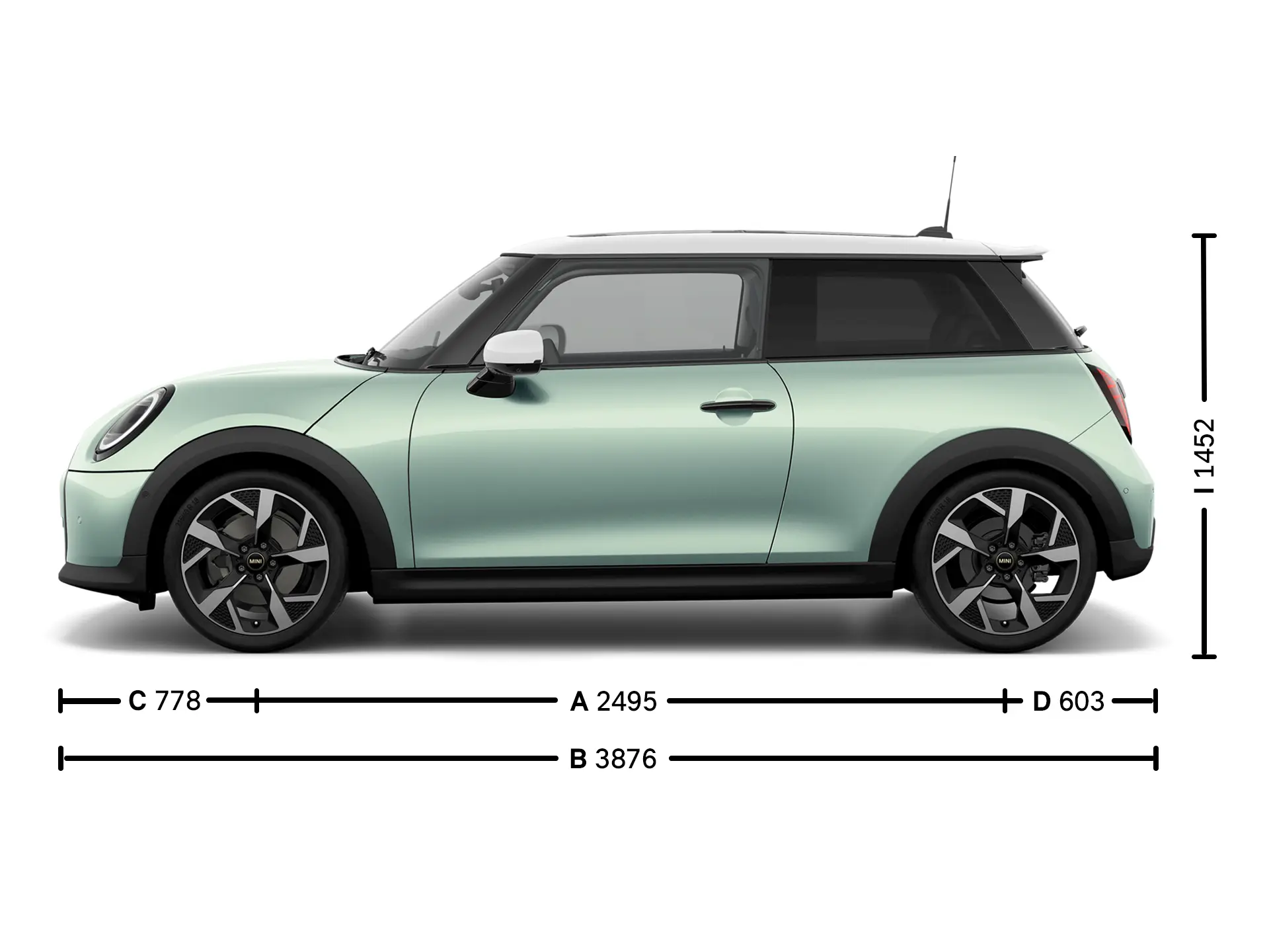 MINI Cooper cu 3 uşi - Dimensiuni exterior