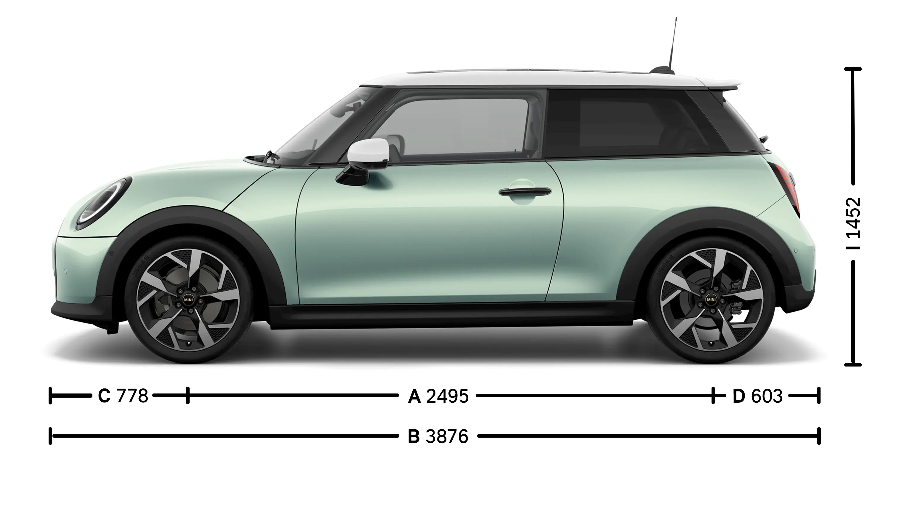 MINI Cooper cu 3 uşi - Dimensiuni exterior