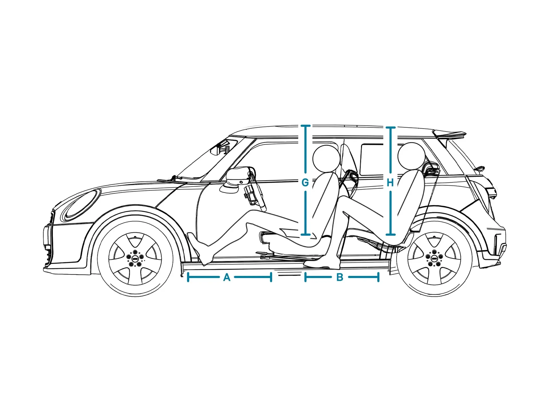 MINI Cooper cu 3 uşi - Dimensiuni interior lateral