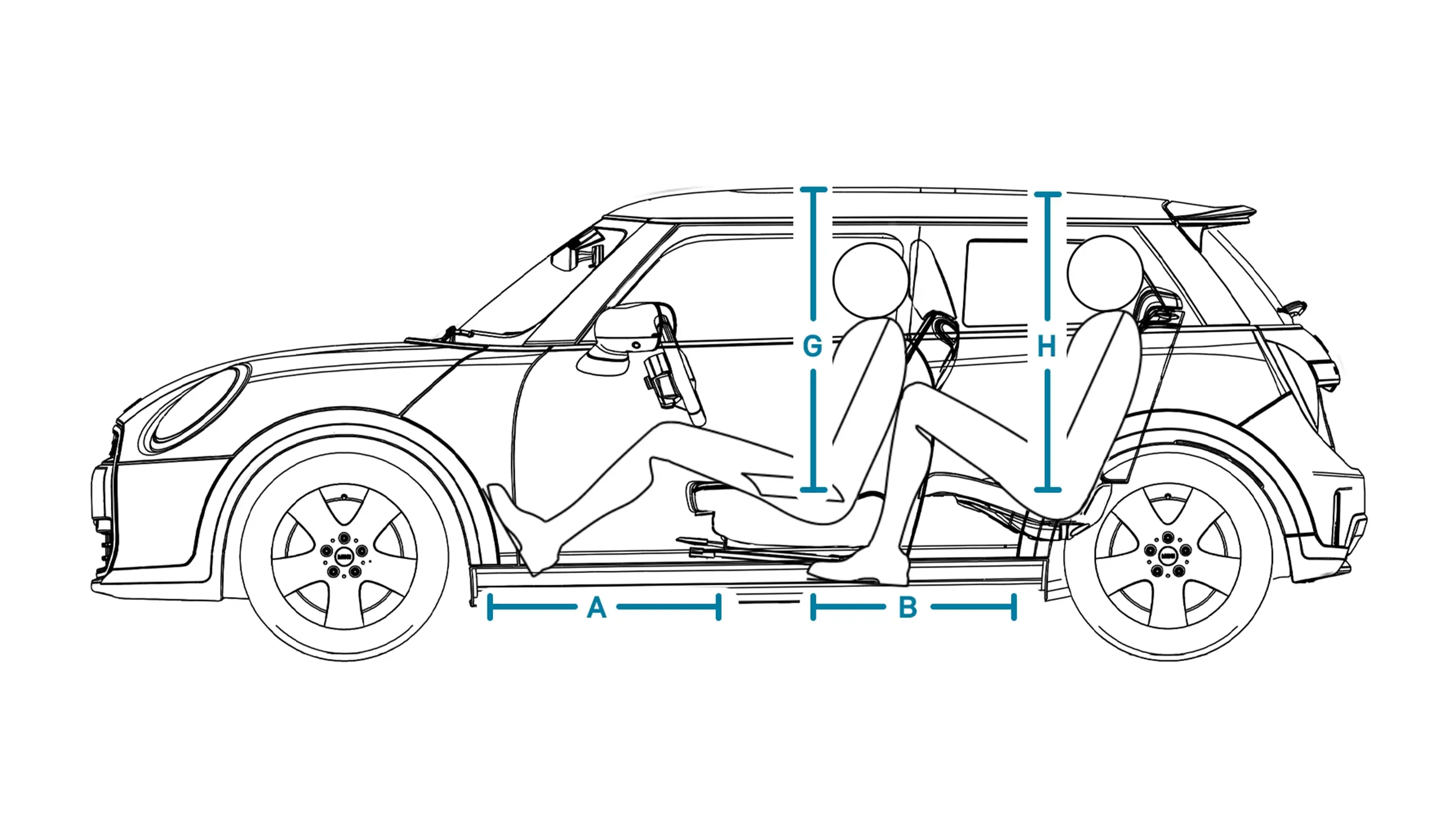 MINI Cooper cu 3 uşi - Dimensiuni interior lateral