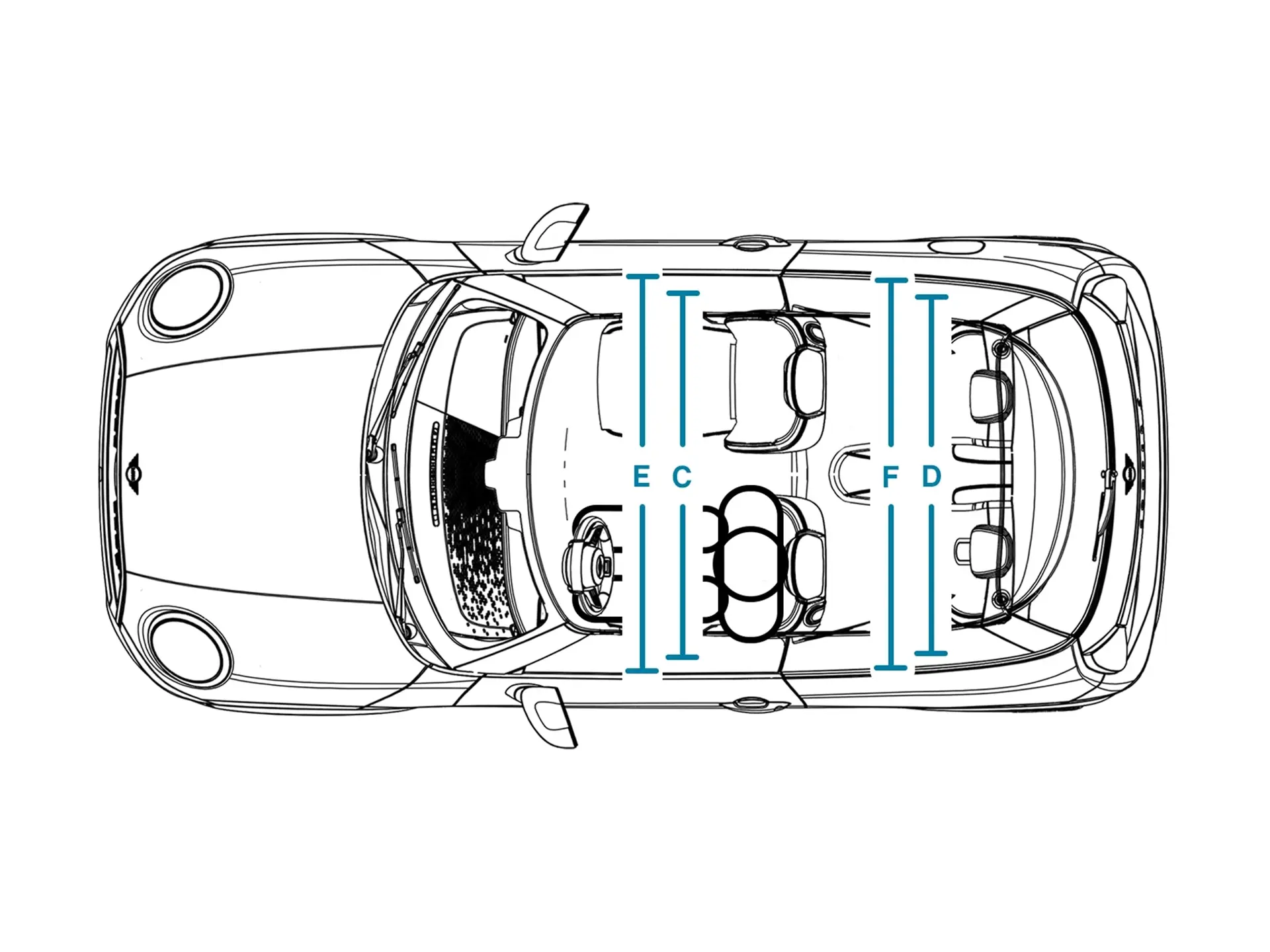 MINI Cooper cu 3 uşi - Dimensiuni interior plafon