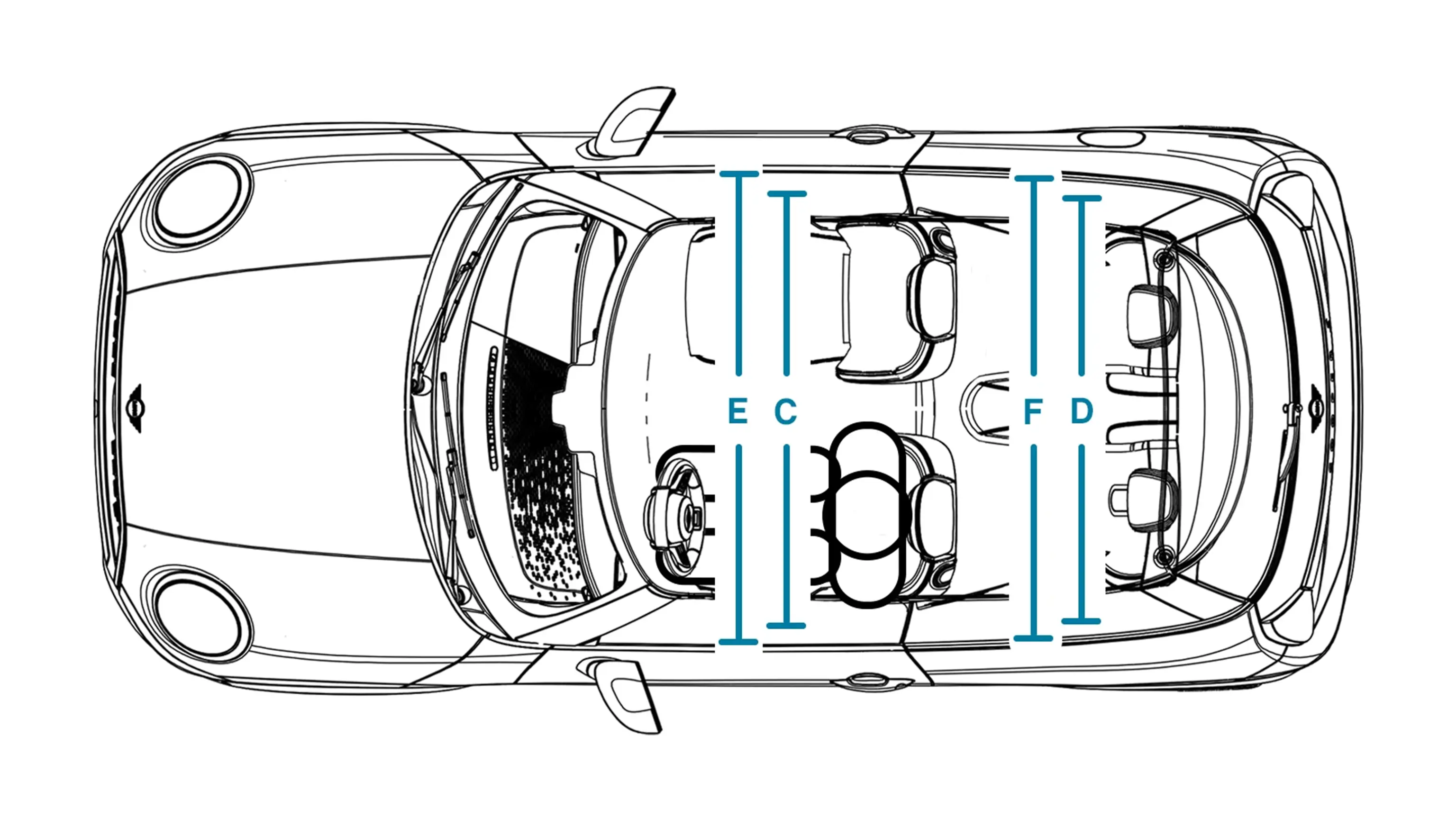 MINI Cooper cu 3 uşi - Dimensiuni interior plafon