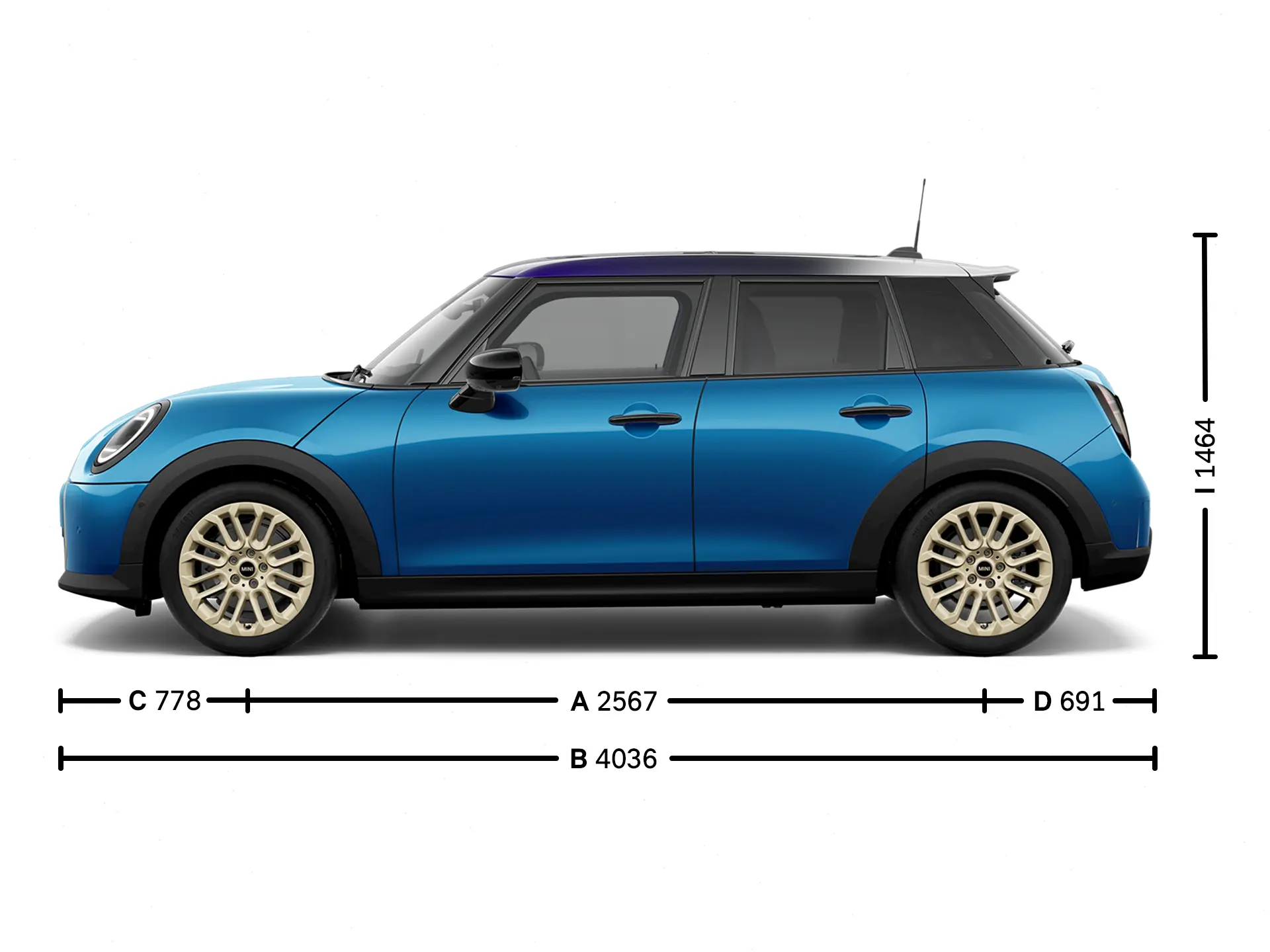 MINI Cooper cu 5 uşi - Dimensiuni exterior