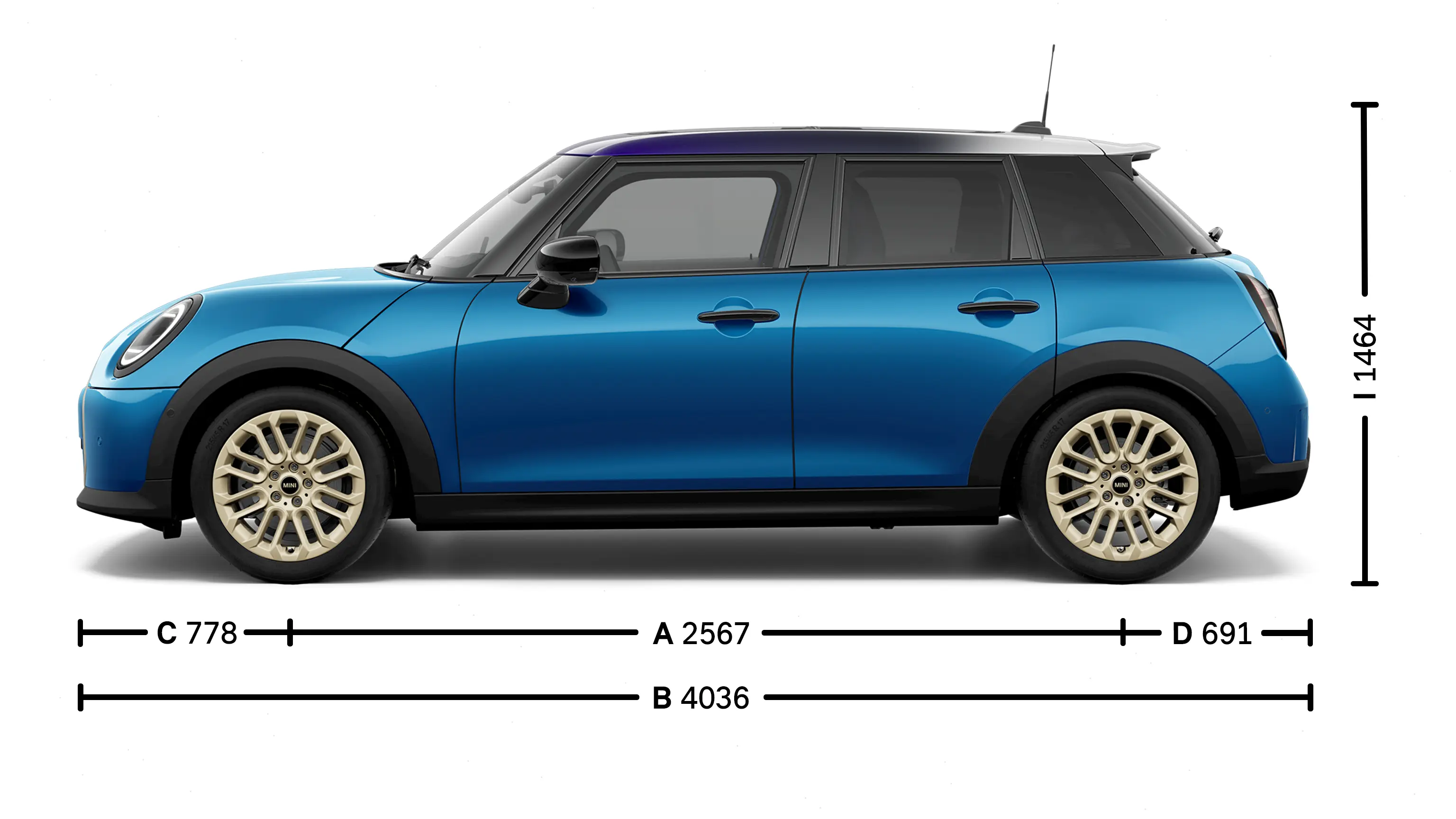 MINI Cooper cu 5 uşi - Dimensiuni exterior