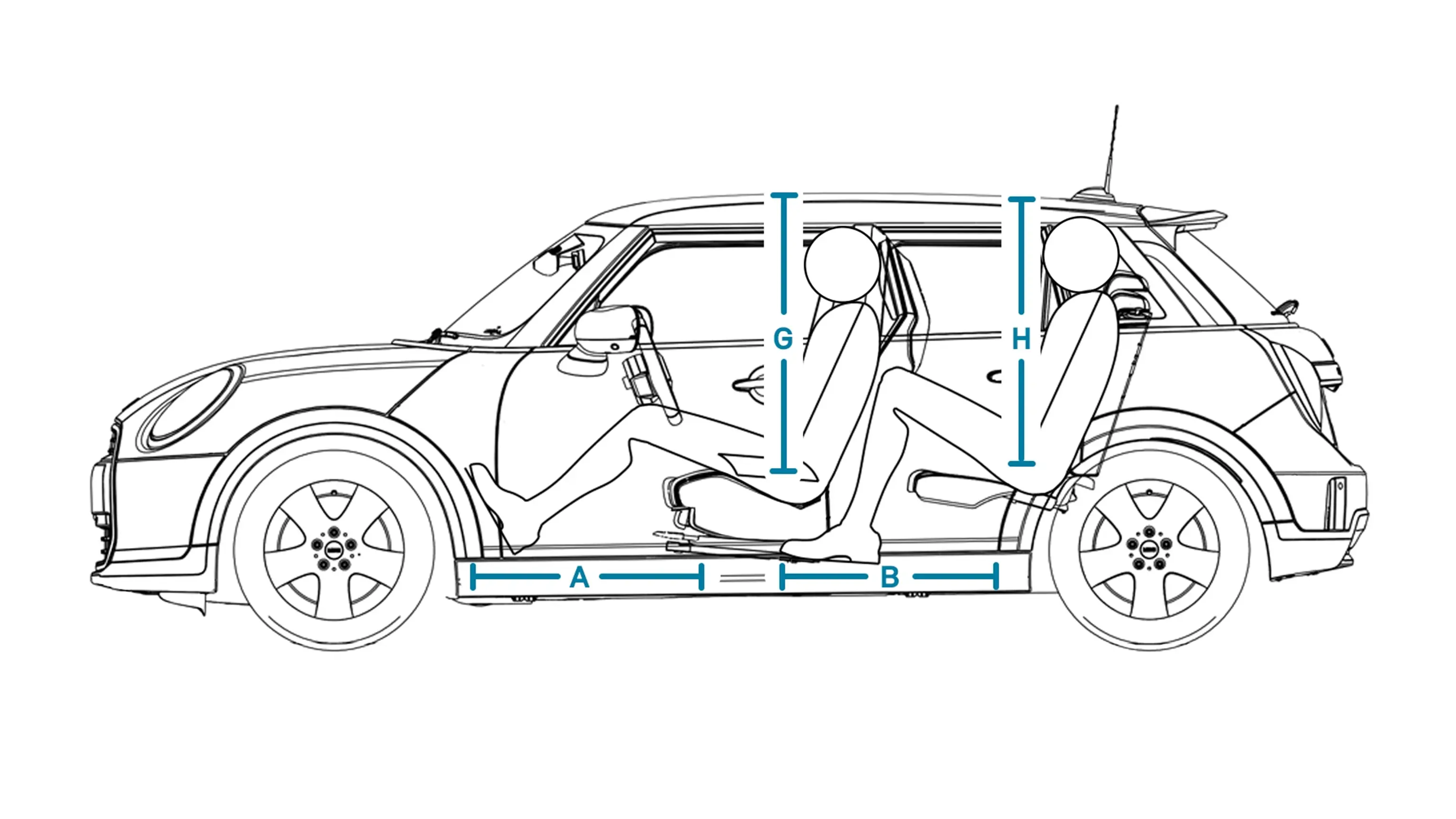 MINI Cooper cu 5 uşi - Dimensiuni interior lateral