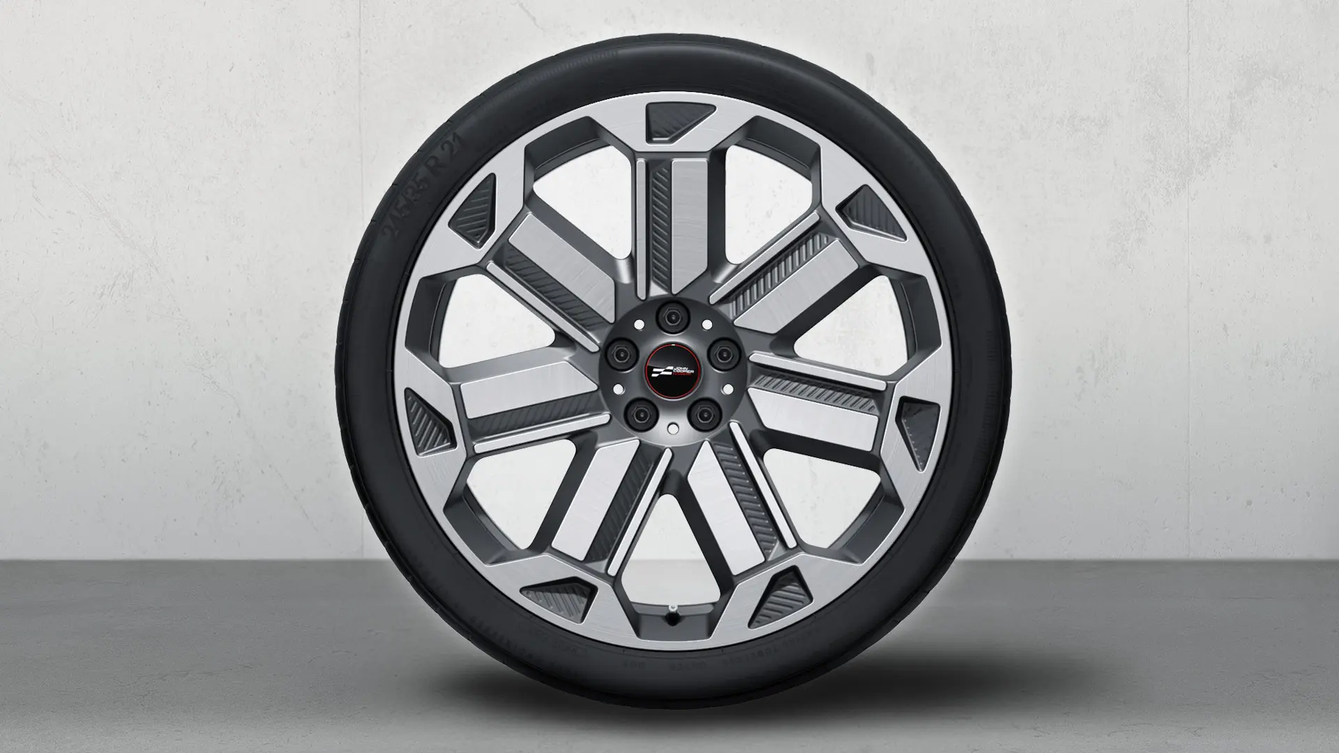 Jante JCW din aliaj turnat Rallye Spoke de 21“ tip 950 Bicolor (gri Frozen Gunmetal, lustruit lucios), set complet de roţi de vară 