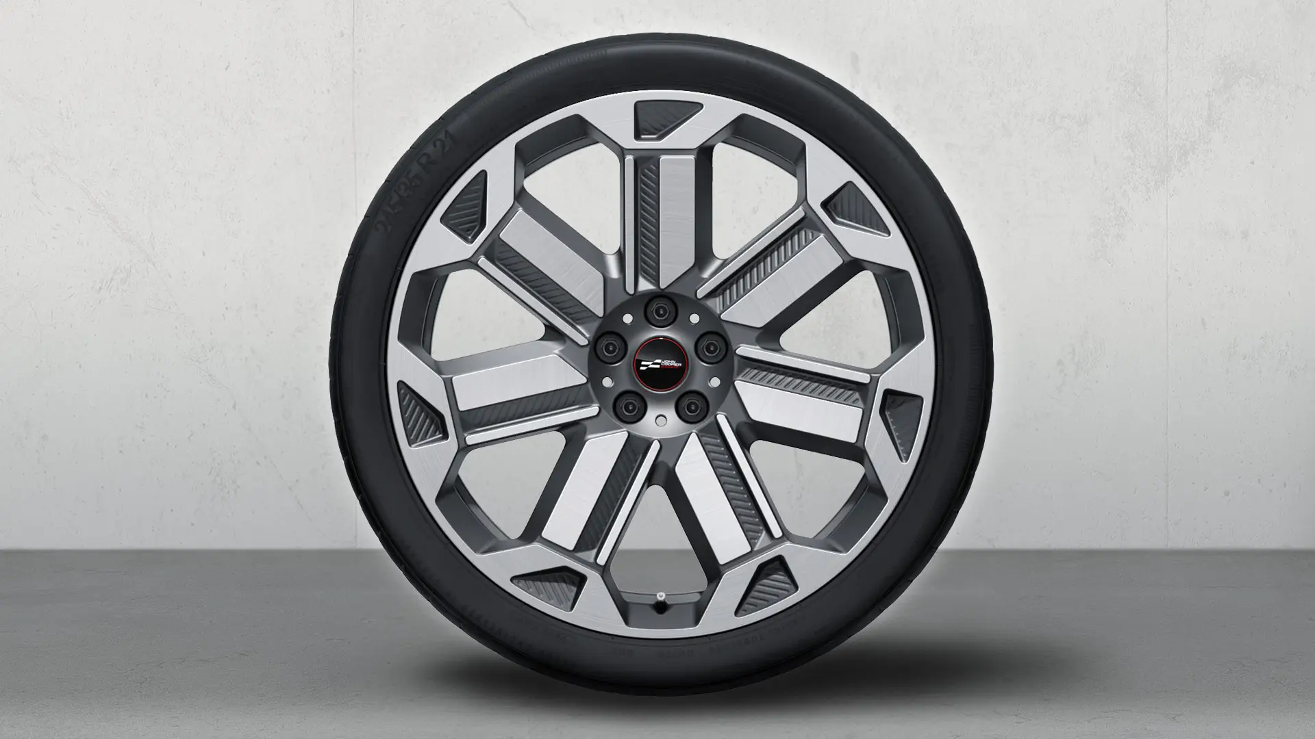 Jante JCW din aliaj turnat Rallye Spoke de 21“ tip 950 Bicolor (gri Frozen Gunmetal, lustruit lucios), set complet de roţi de vară 