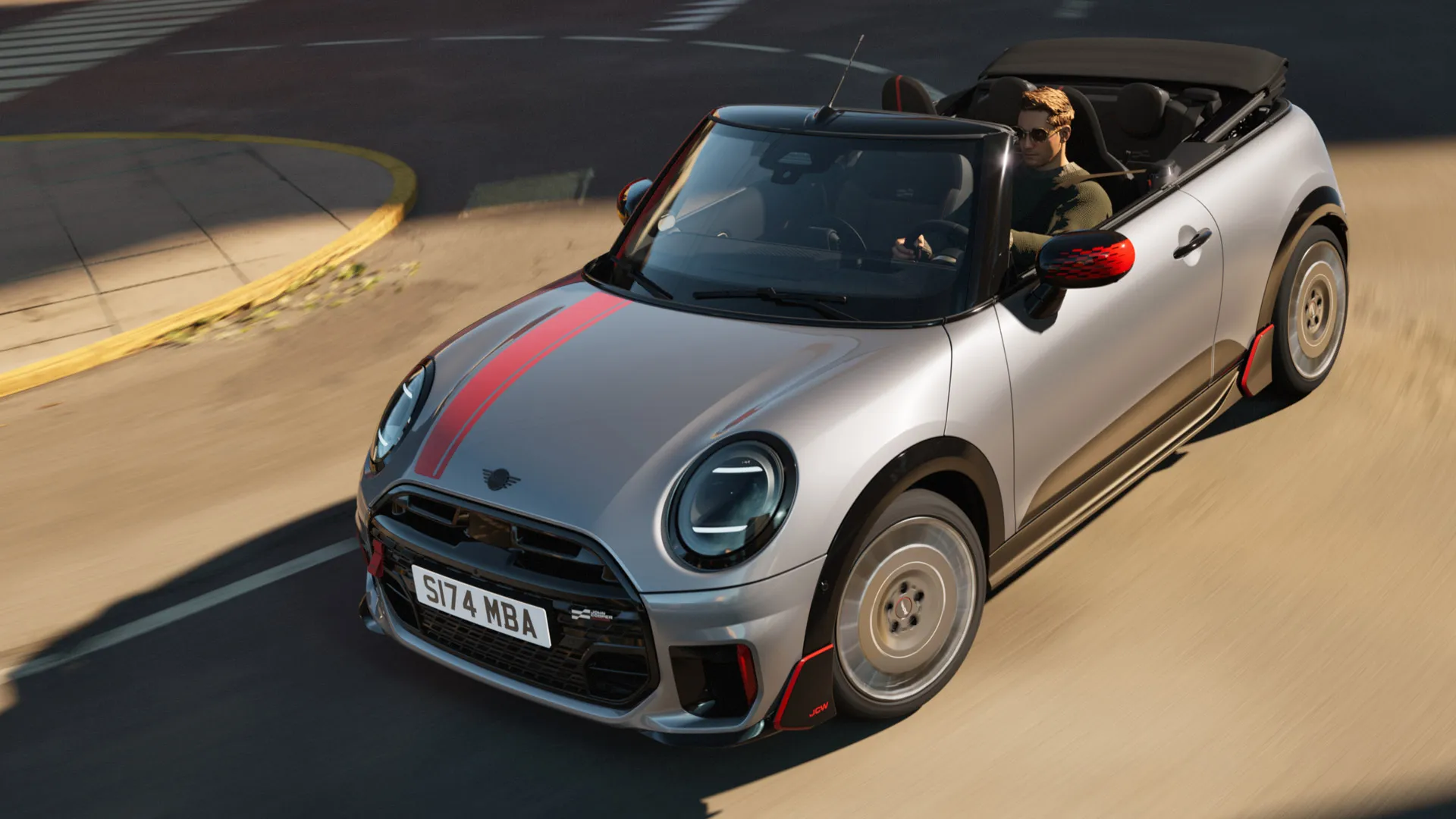 MINI Cabrio, cu printuri John Cooper Works în Roşu Chili.