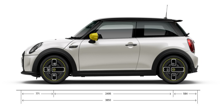 MINI Cooper SE cu 3 uşi – Imagine din partea laterală – dimensiuni
