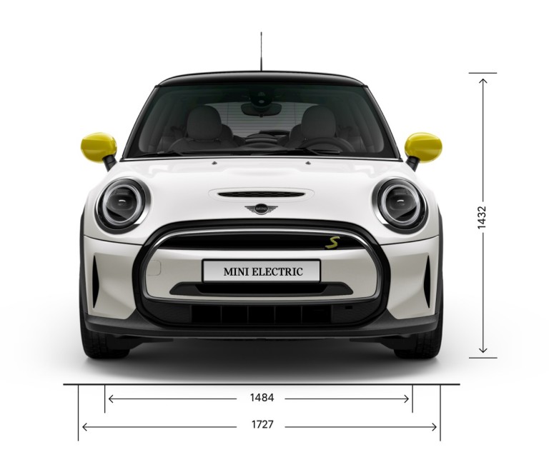 MINI Cooper SE cu 3 uşi – Imagine din partea frontală – dimensiuni