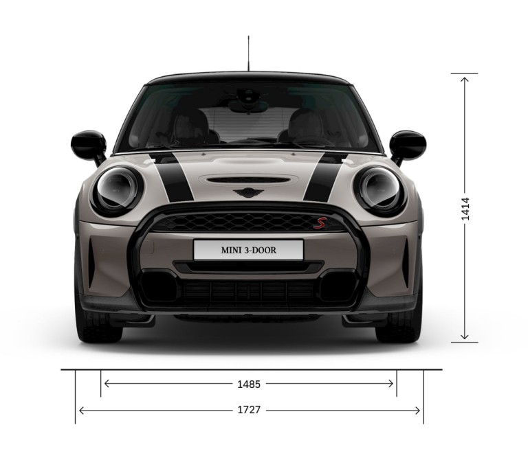 MINI Hatch cu 3 uşi – Imagine din partea frontală – dimensiuni